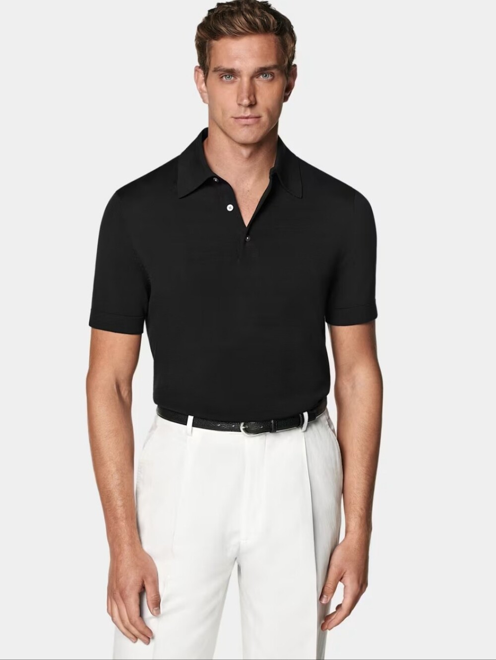 SuitSupply Silk Cotton Short Sleeve Knit Polo Shirt Sweater NWT Black Size M